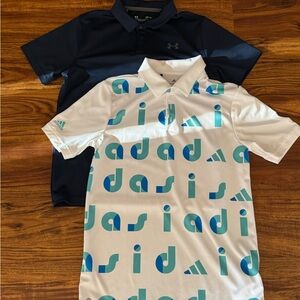 2 shirts—Under Armour and Adidas Youth Large Golf Shirts—like new condition